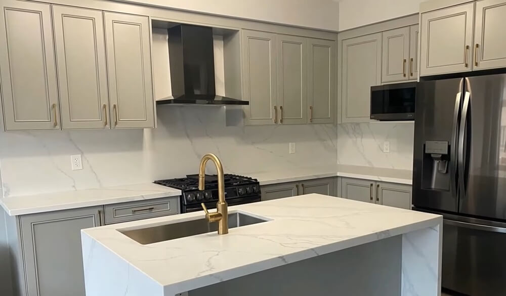 Encinitas Kitchen Countertops Installation, white quartz countertops with grey veins