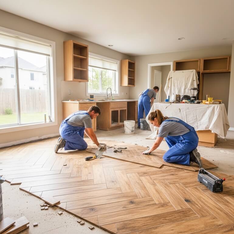 Encinitas Kitchen Flooring Installation Service with wooden flooring materials