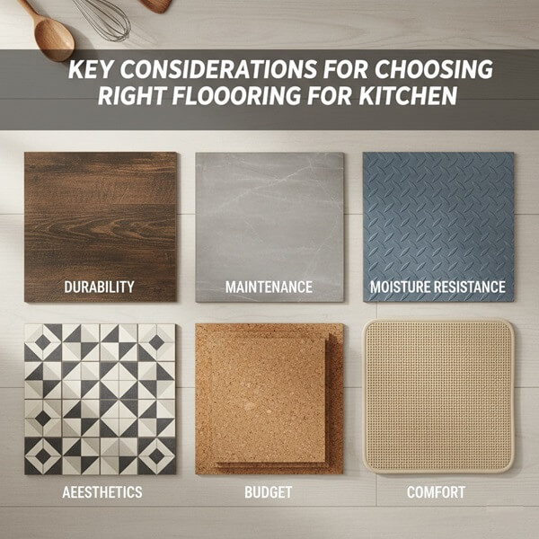 Key Considerations for Choosing the Right Flooring for Kitchen with keys (Durability- Maintenance- Moisture Resistance- Aesthetics- Budget- Comfort)