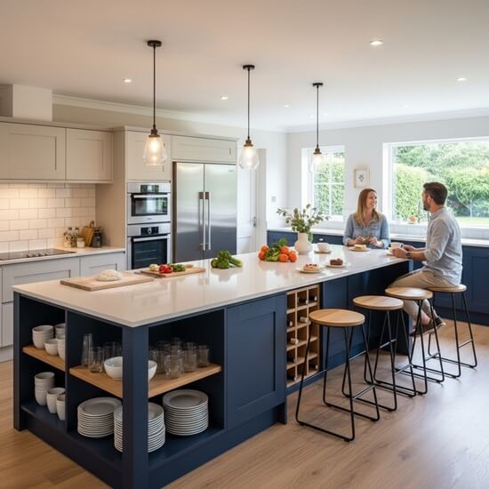 The Role of a Kitchen Island in Modern Homes that demonstrate (Increased kitchen Counter Space- Additional Storage Solutions- Social Space and Seating)