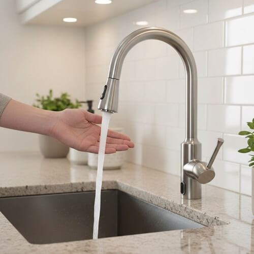 Touchless Kitchen Faucet type, with open back palm in front of sensor