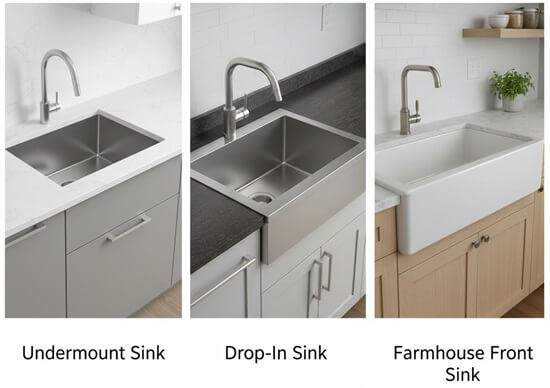Types of kitchen Sinks-Undermount Sink-Drop In Sink-Farmhouse Front Sink